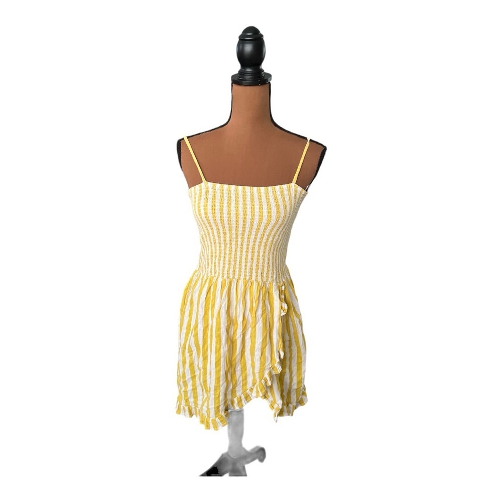 Pink Angel Girls Yellow & White Striped Asymmetrical Dress Size 14-15